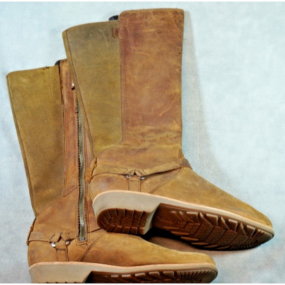 Teva DE LA Vina Dos Tall Womens sz 10 Boots Bison 1017143 Waterproof Leather Zip